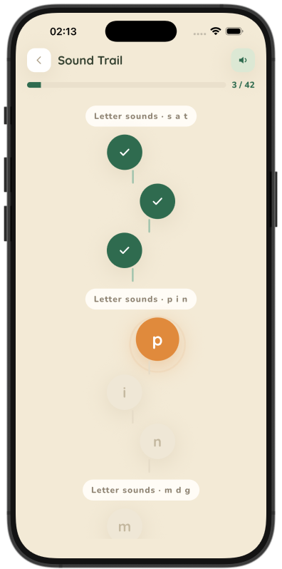 The WordNest Jr Sound Trail shown in an iPhone frame